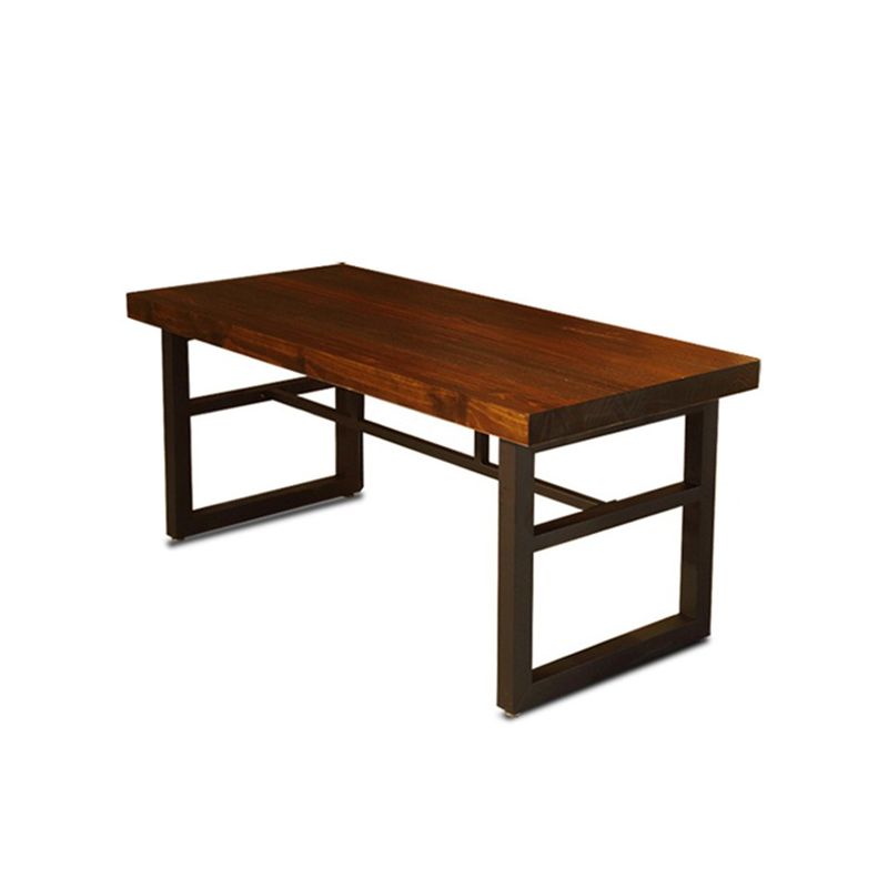 Industrial Dining Table Brown Solid Wood Dining Table with Trestle Base