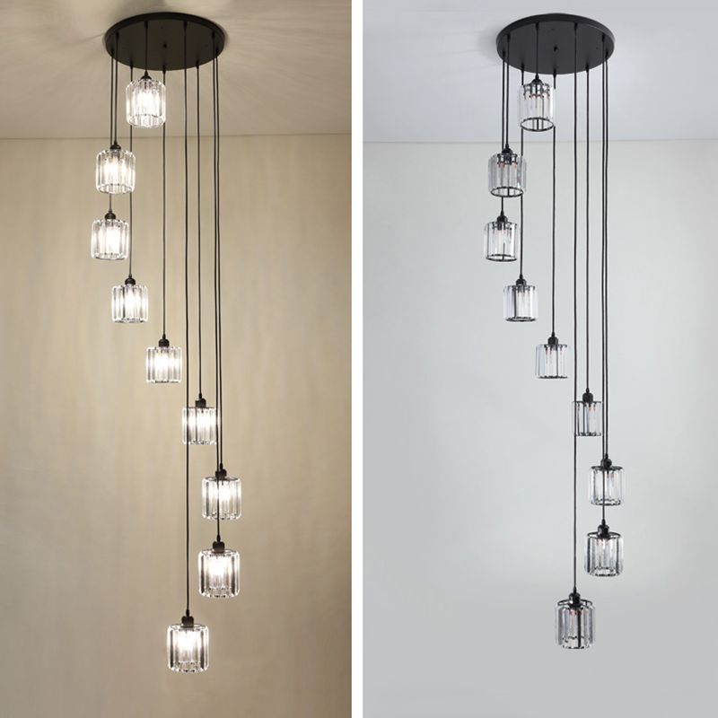 Modern Lumo geometrico di lusso Light Light Trooted in ferro battuto lampada sospesa con tonalità di cristallo