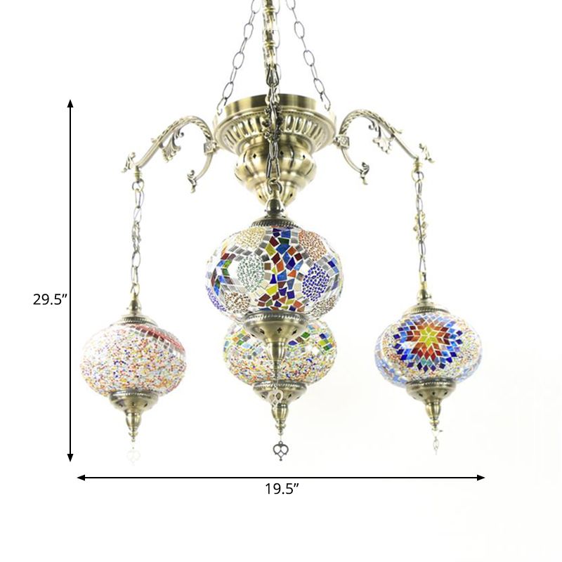 Bronze 4/6 Heads Pendant Chandelier Vintage Hand Cut Glass Oval Pendant Ceiling Light