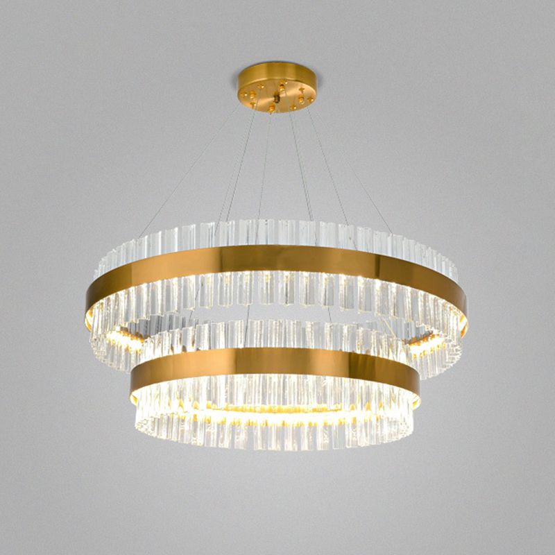 Ring Shaped Chandelier Light Simplicity Clear Crystal Living Room LED Pendant Light Fixture in Gold