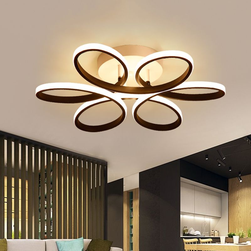 23 "/29.5" / 36 "Light Floral Semi-Mount LED moderne LED Black Plafond Black Flush Mount Light
