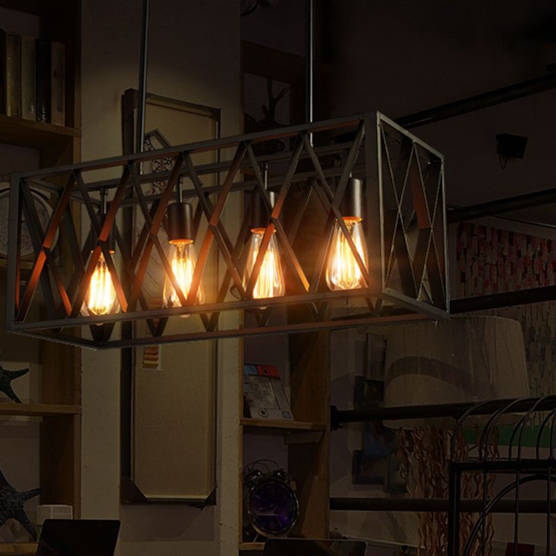 4 / 6 - Light Dark Black Kitchen Island Fixture Industrial Iron Rectangle Ceiling Pendant