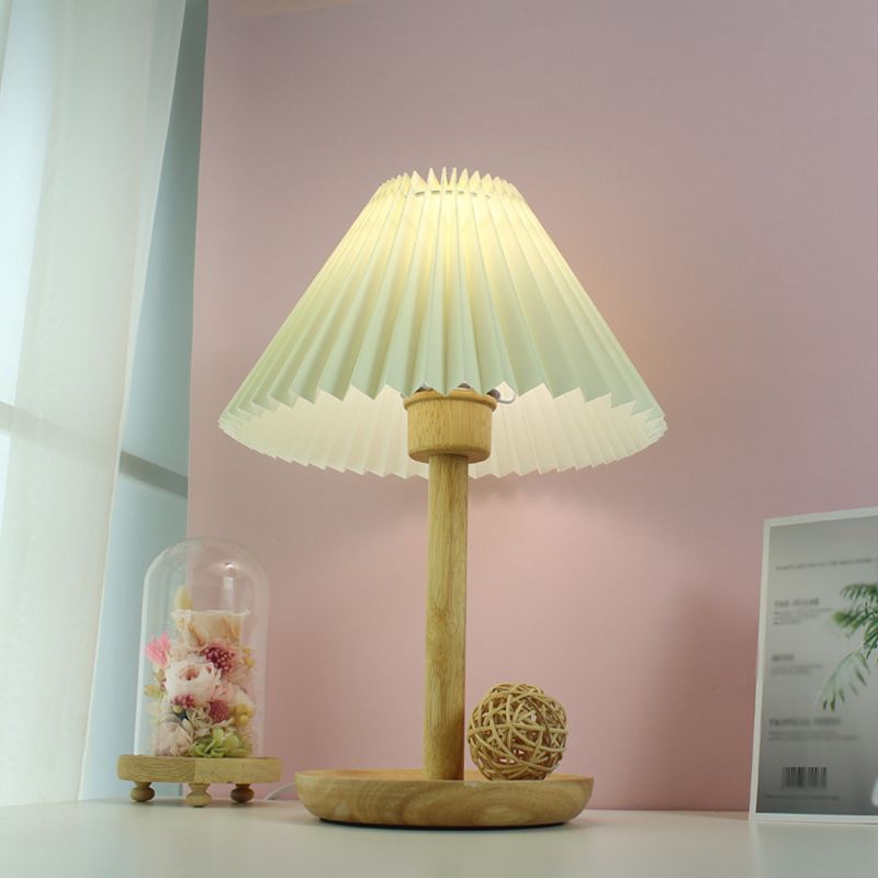 Table d'étude pliée tissu clair tissu 1-bulbe lampe de lecture avec base en bois en gris / blanc / gris foncé