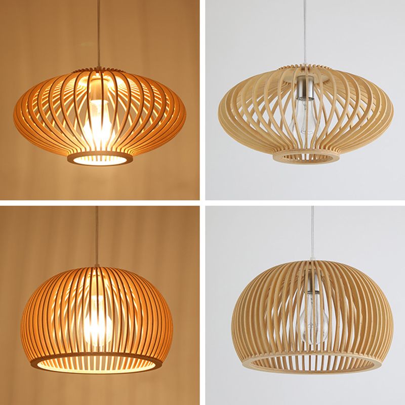 1 Leichte Anhängerlampe mit Holzrahmen Moderne Federleuchten für Esszimmer