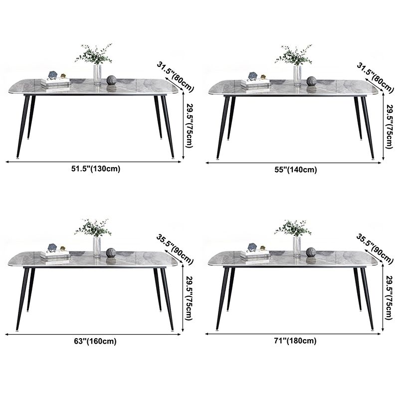 Contemporary Rectangle Dining Table Grey Sintered Stone Dining Table with 4 Black Legs
