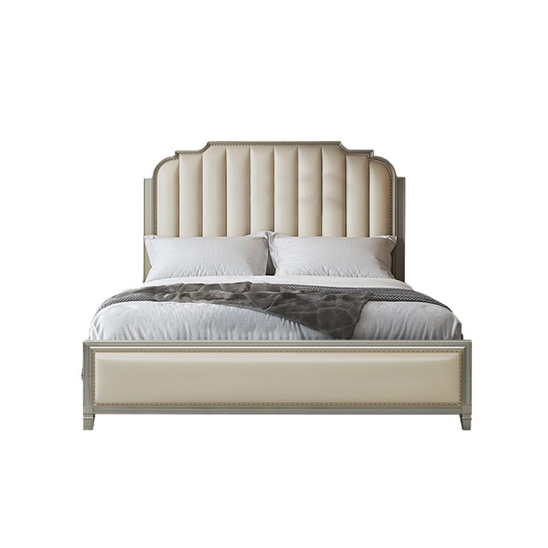 Stepped Glam Bed Frame Beech Standard Bed with Nail Head Trim