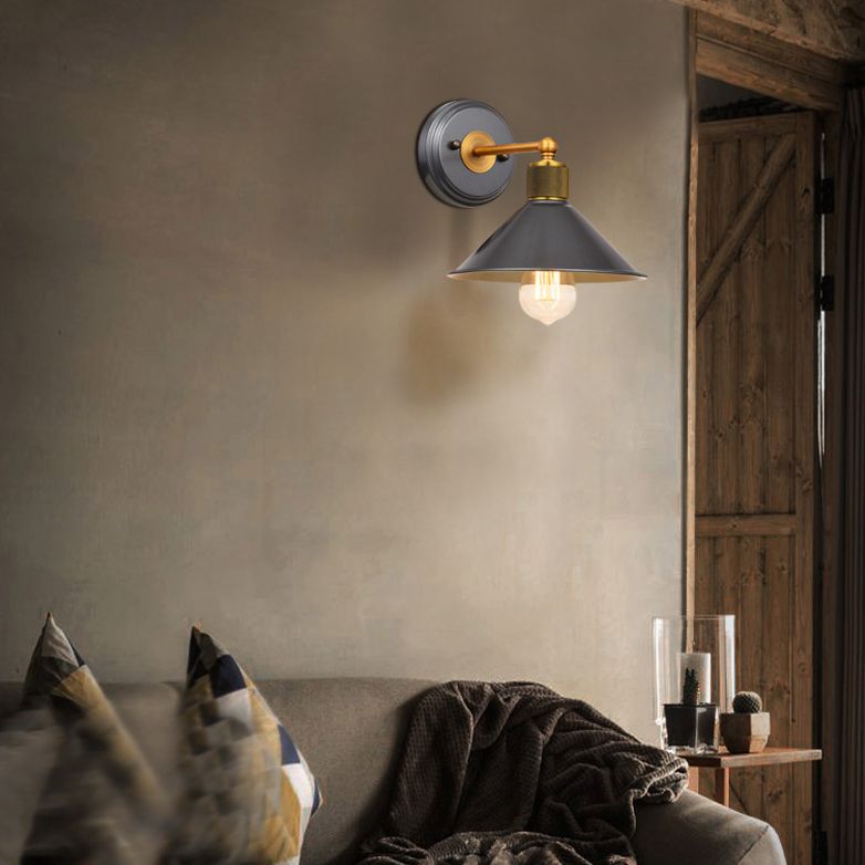 Schwarz 1 leichte Wandleuchter leichter industrieller Stil mit Metallbahnkegelwandlampe