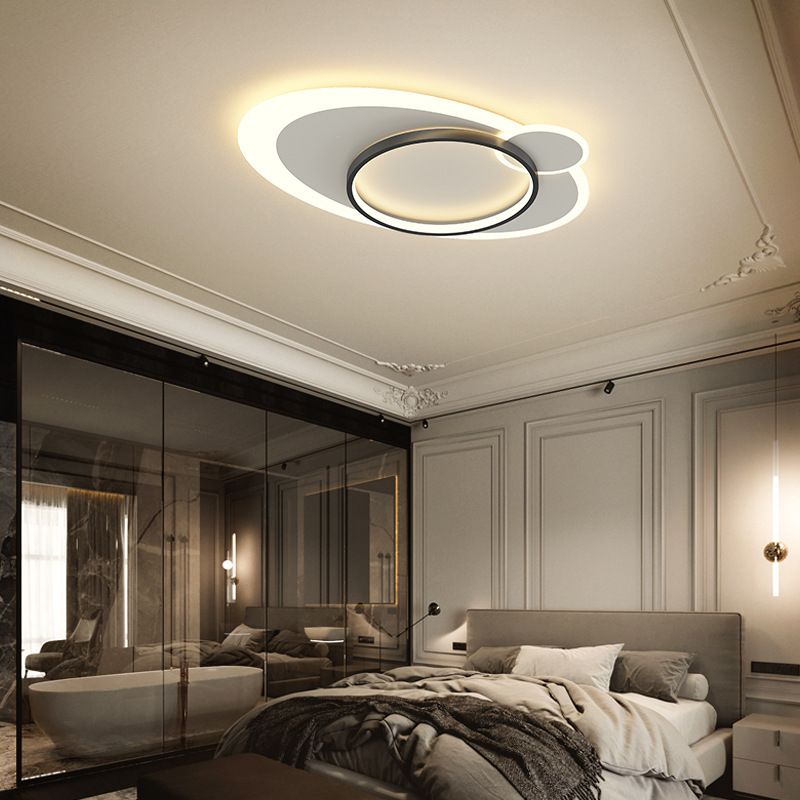 Lámpara de techo LED ovalada de hierro forjado, montaje empotrado acrílico en blanco y negro, estilo minimalista moderno