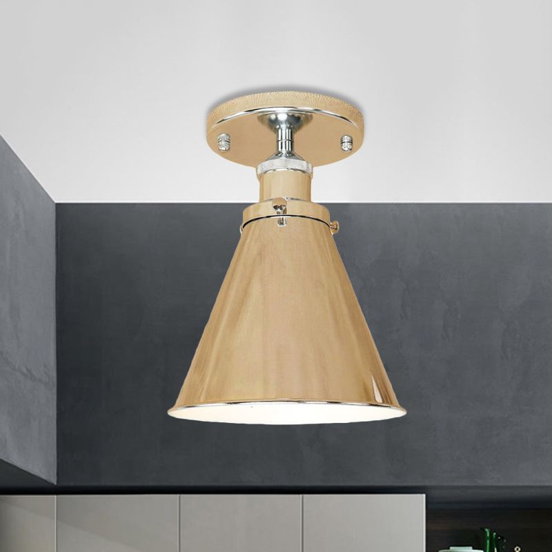 1 Light Metallic Semi Flush Light Vintage Style Rust/Copper Tapered Indoor Semi Flush Light Fixture