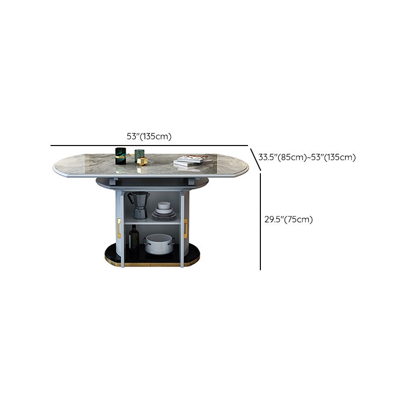 Modern Extendable Dining Table Grey Round Stone Tabletop with Storage