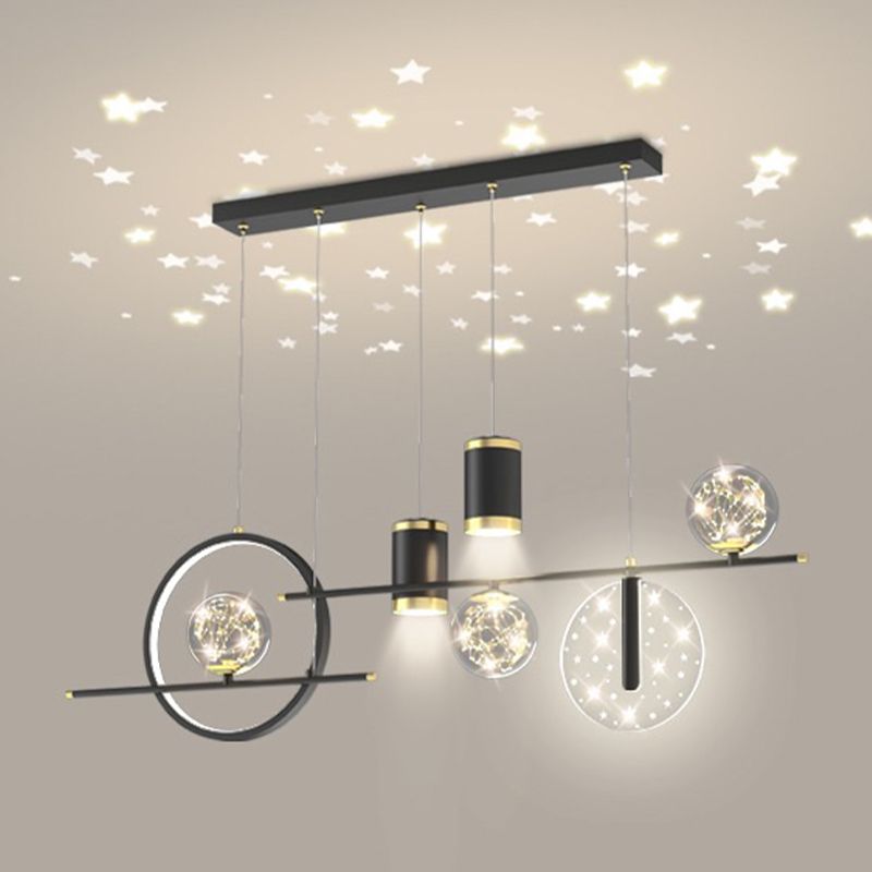 Modern Metal Ceiling Light Circle Shape Island Light with Plastic Shade for Living Room