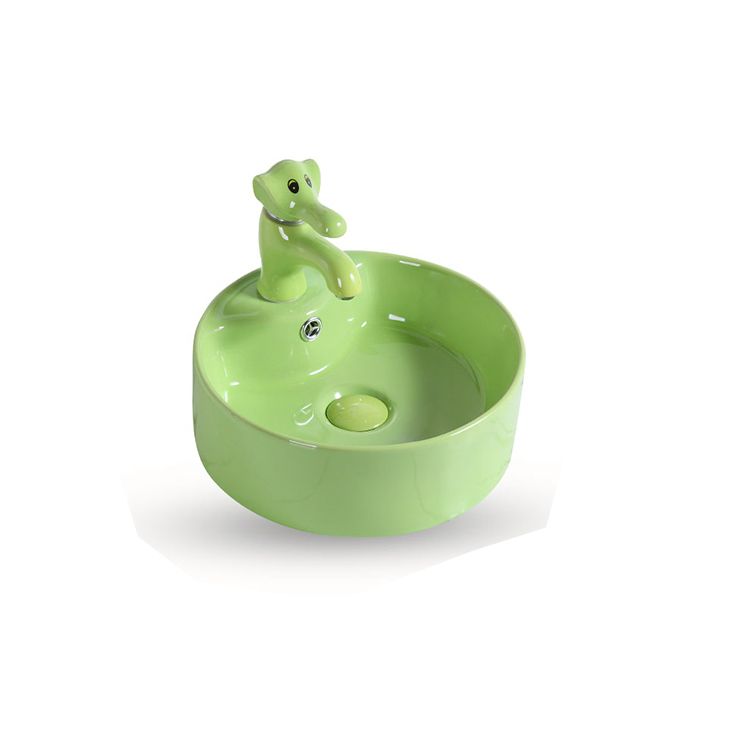 Contemporary Bathroom Sink Pop-Up Drain Porcelain Round Vessel Bathroom Sink