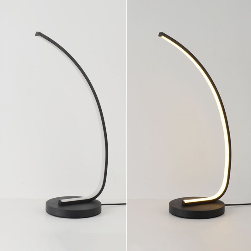 Bend Shape Metal Nightstand Lamp Minimalist Black LED Table Light in 3 Color Light
