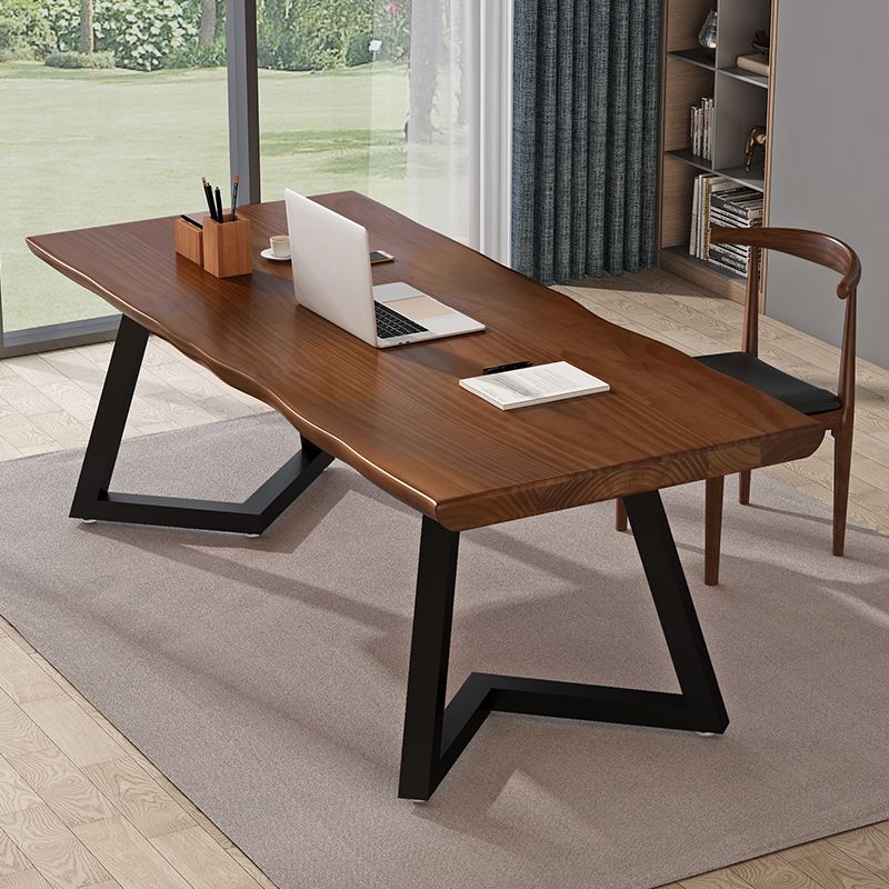 Mesa de comedor industrial de doble pedestal de rectángulo Mesa de madera de madera sólida