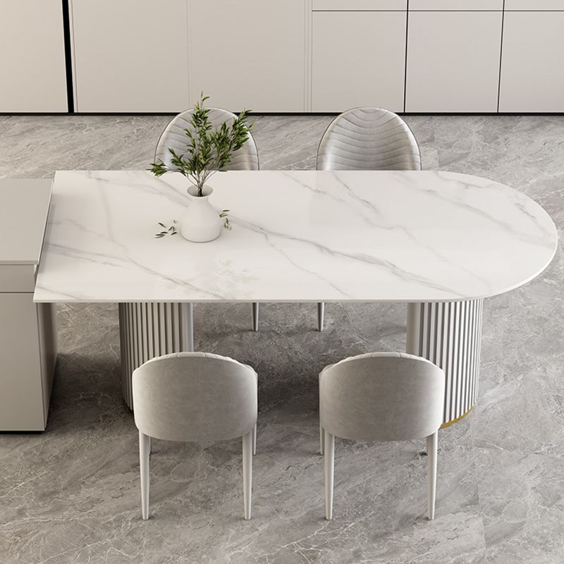 Contemporary Double Pedestal Dining Table Stone Dining Room Furniture