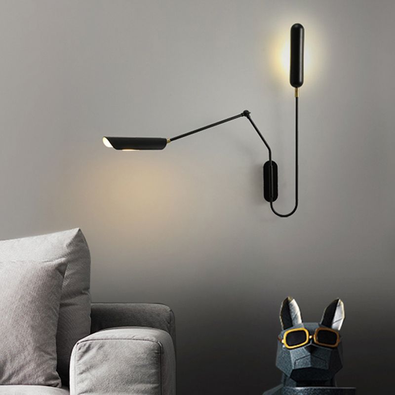 Black Metal Shade Wall Light Nordic 2 Lights Adjustable Wall Sconce for Living Room