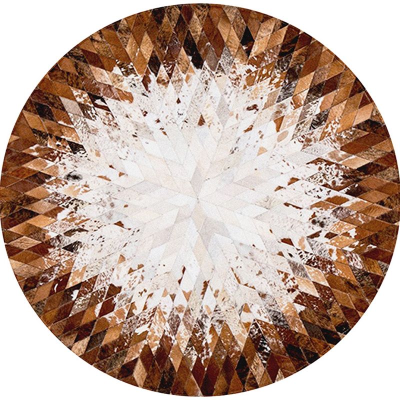 Multicolor Wood Look Geometric Rug Cowhide Modern Rug Stain Resistant Non-Slip Backing Rug for Home