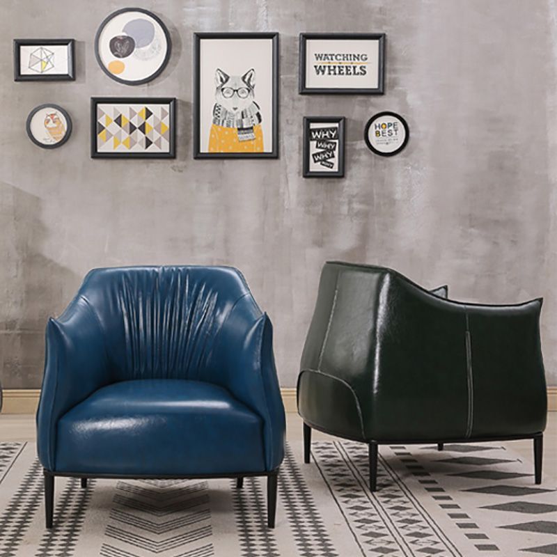 Contemporary Faux Leather Accent Chair Fixed Back Barrel Accent Chair