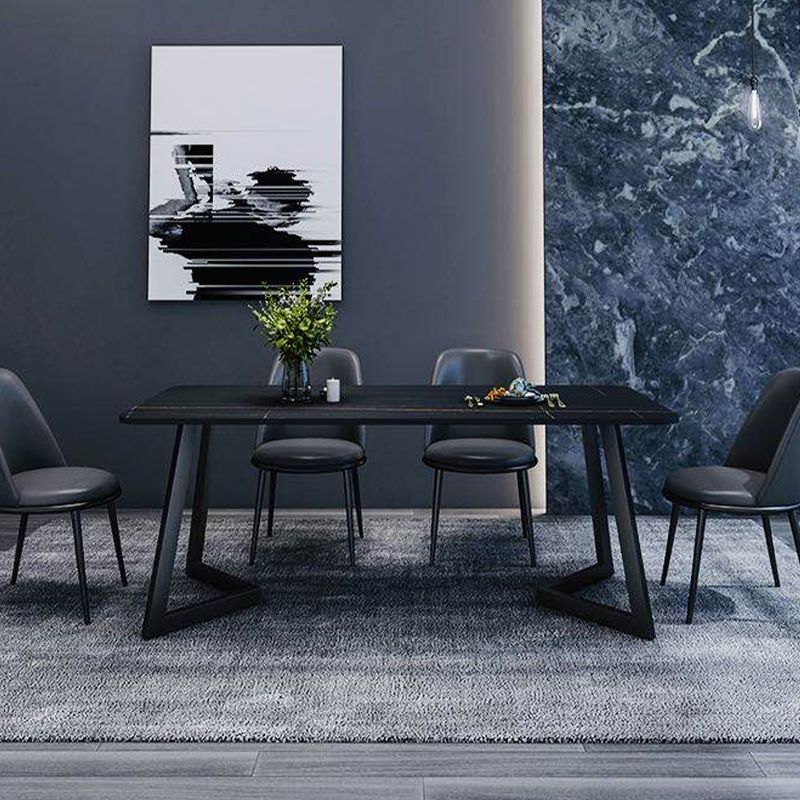 Rectangle Black Base Dining Room Kitchen Table Industrial Fixed Dinner Table