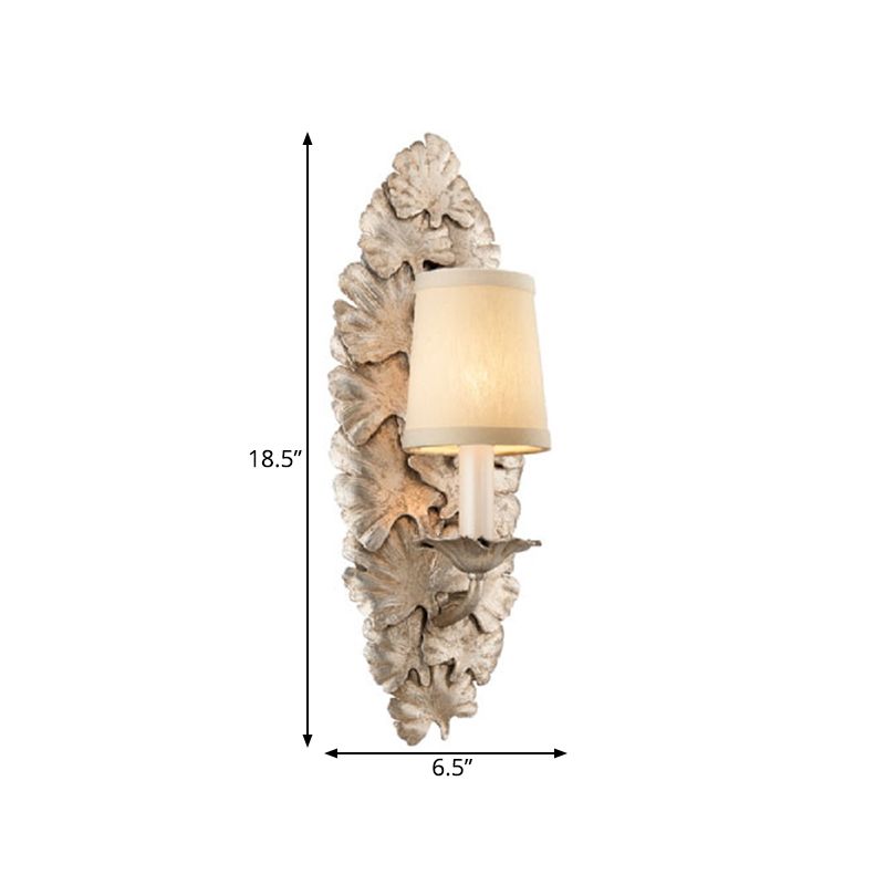 Fabric Bell Wall Mounted Light Fixture Countryside 1 Light Bedroom Sconce in White/Bronze