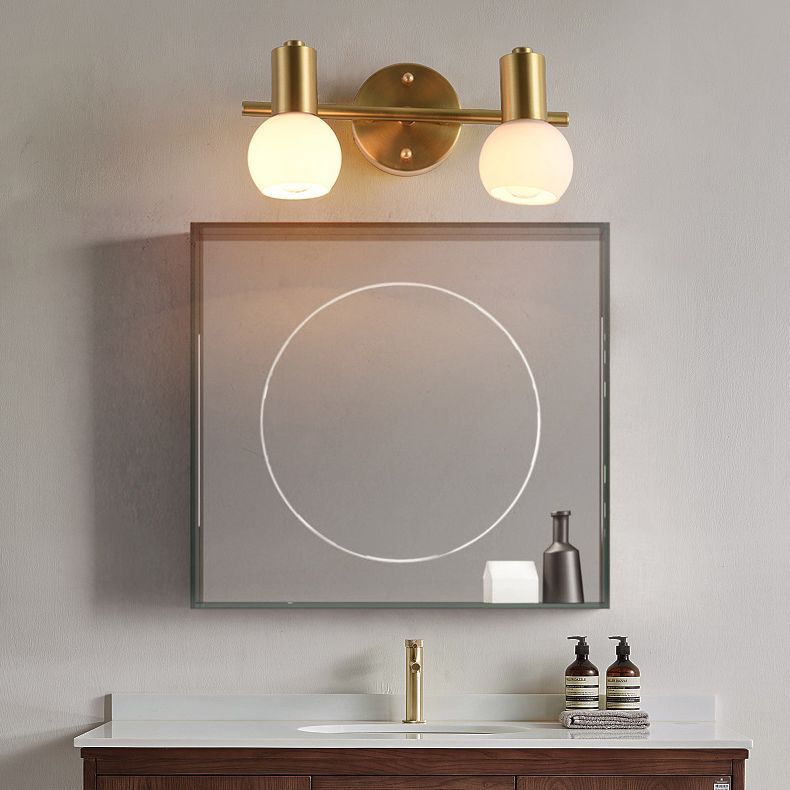 Nordic Copper Mirror Front Light 3 Head Milky Glass Three Color LED Light for Bathroom