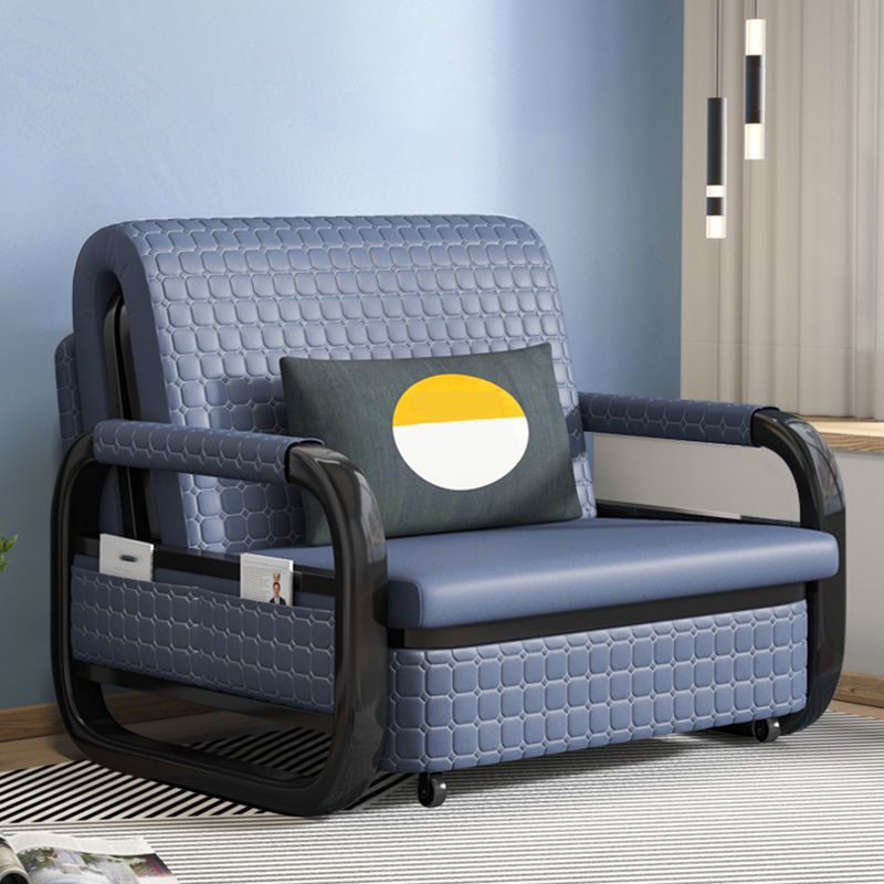 Modern Sofa Bed in Blue Faux Leather Futon And Mattress with Storage