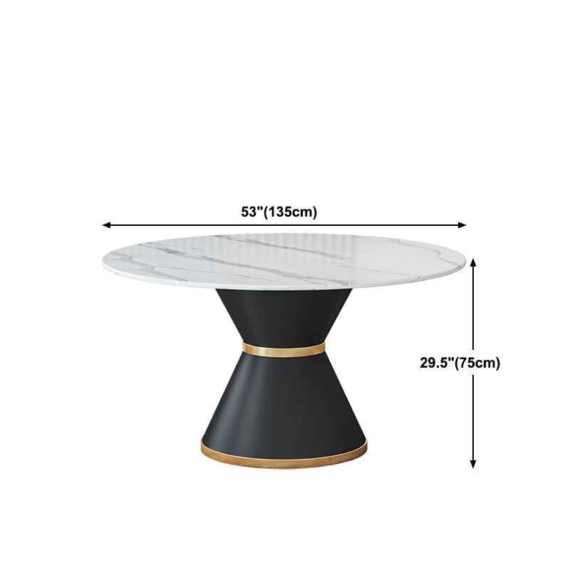 Round Stone Dining Table Black Base Traditional Luxury Dinette Table in White