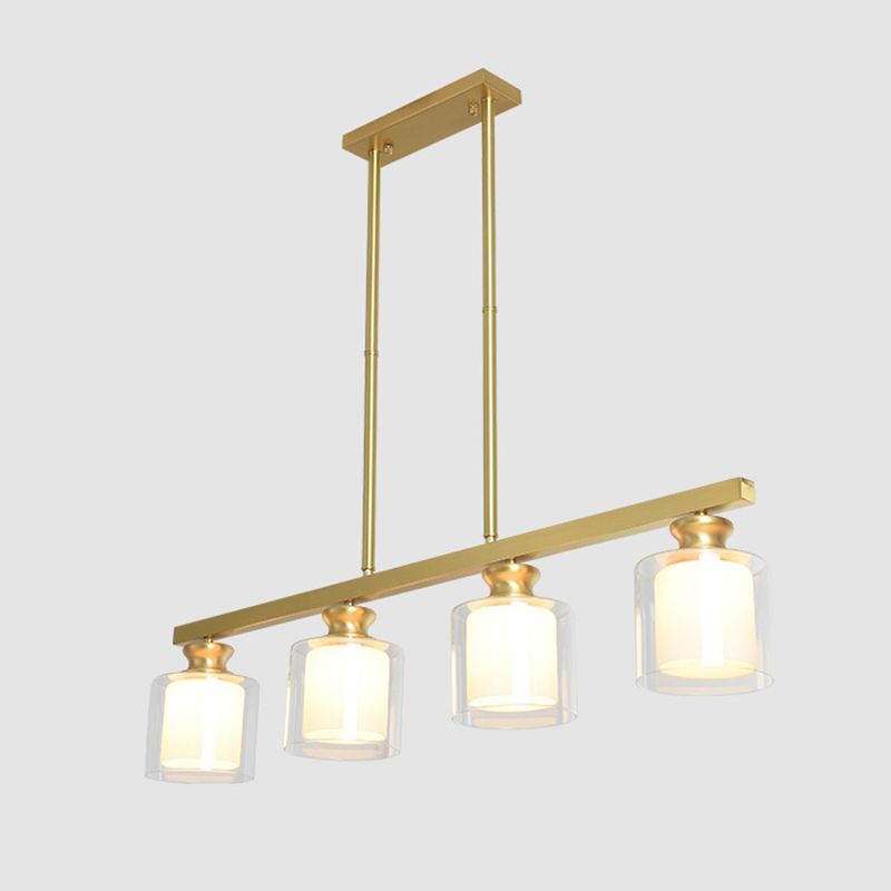 Lampada dell'isola cilindro moderna lampadario in vetro e isola metallica in oro