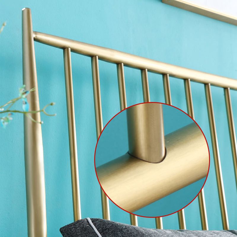 Gold Slat Bed Glam No Distressing Open-Frame Bed with Headboard