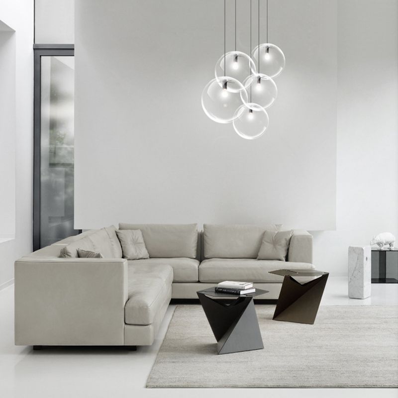 Iluminación colgante de orbe de 6 "/8"/12 "de ancho contemporáneo 1 luz de techo colgante de vidrio transparente en negro para sala de estar
