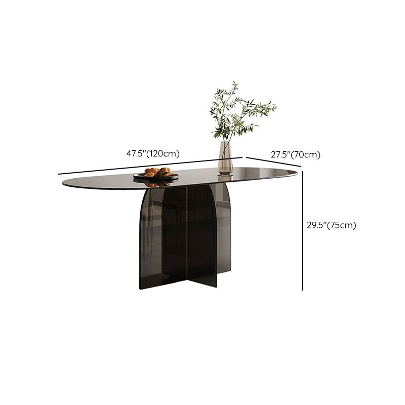 Modern Transparent Gray Glass Desktop Ellipse Dining Table for Dining Room