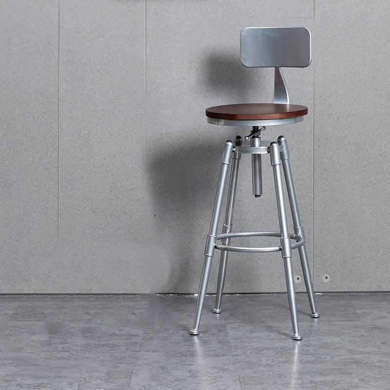 Industrial Iron Adjustable Swivel Barstool Indoor Tall Stool with Round Pine Seat
