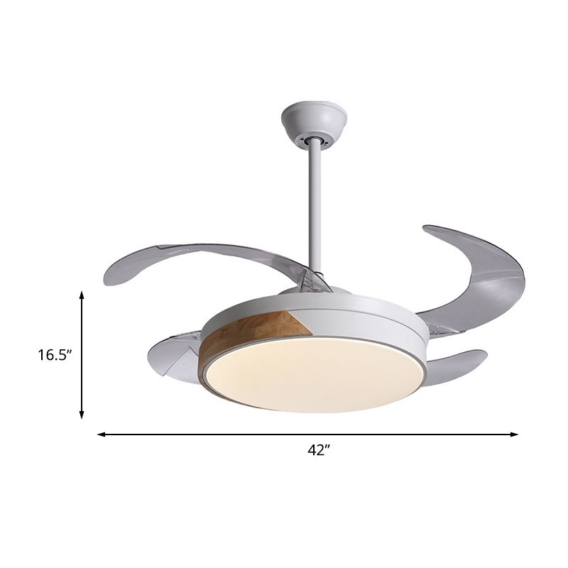 Eenvoud Ronde ventilatorlamp LED METAL SEMI SEMI -plafondlicht in wit met 3 heldere messen, 36 "/42" breed