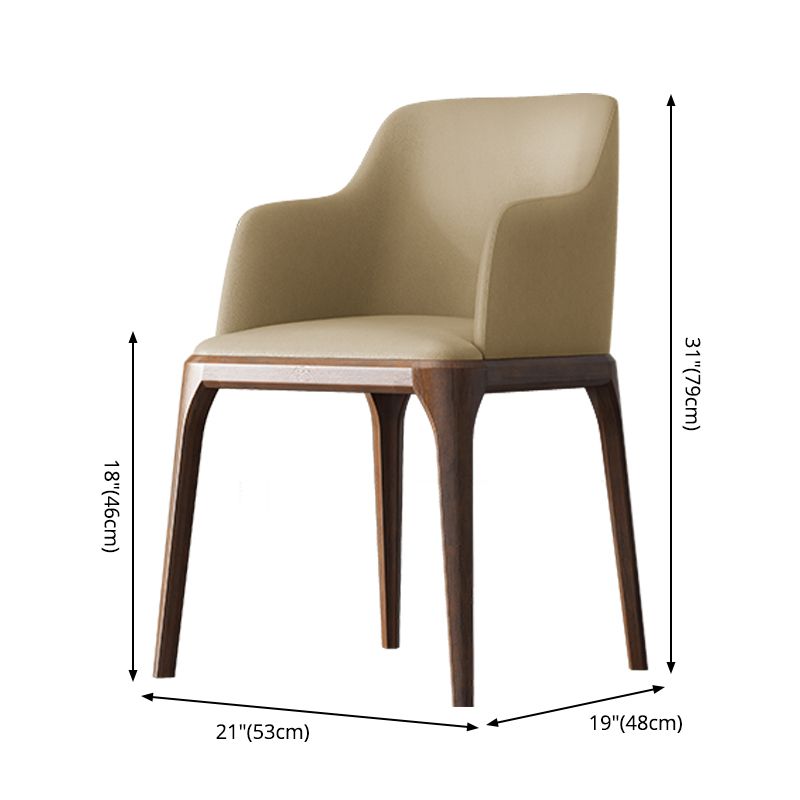 Contemporary Square Leather Dining Side Arm Chair for Kitchen with Wooden Legs