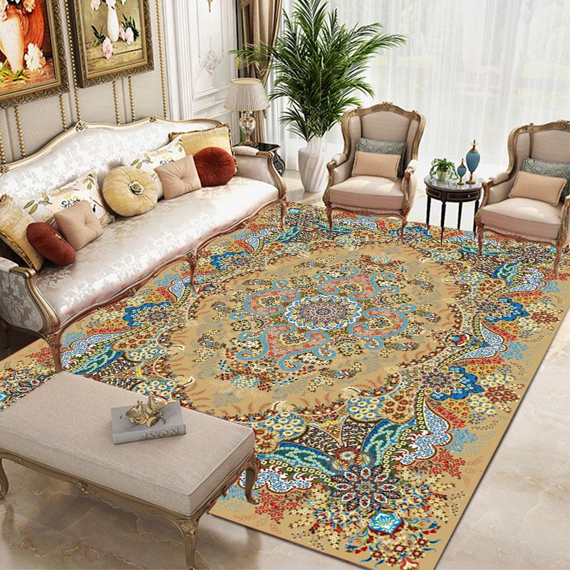 Brown Modern Area Carpet Traditioanl Pattern Polyester Rug Stain Resistant Area Rug for Home Decor