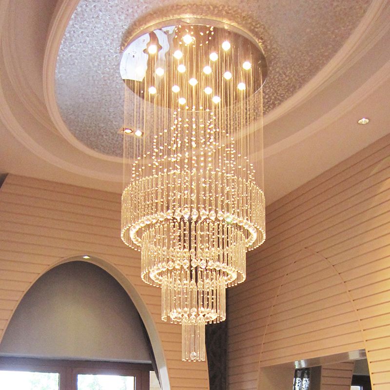 Roestvrij staal 18 koppen inbouw moderne kristallen meerlaagse plafondlamp voor hal