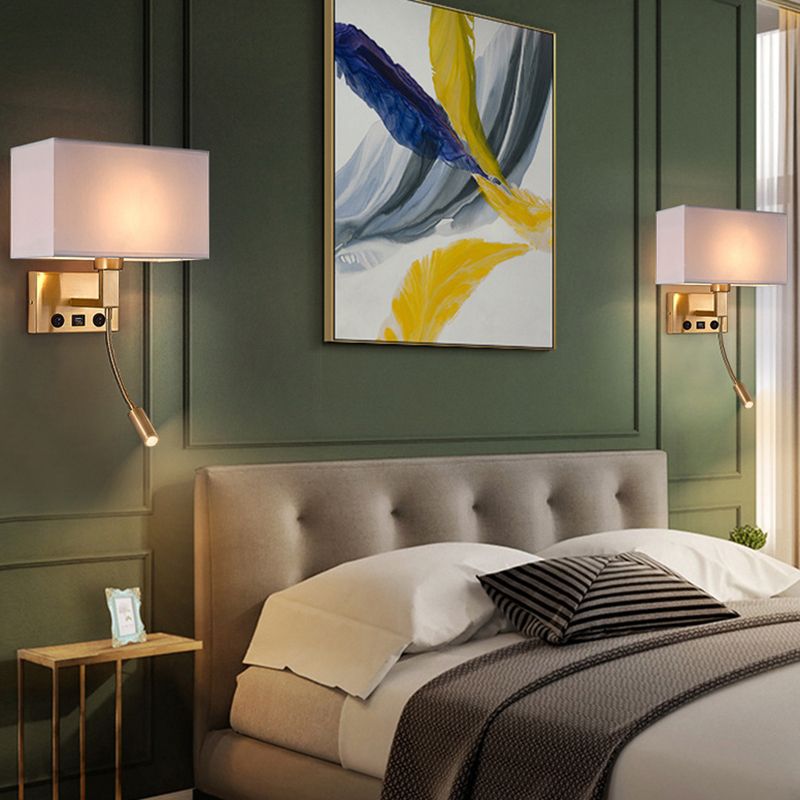 Metal Modern Wall Sconce Rectangle Shape Wall Light with Fabric Shade for Study