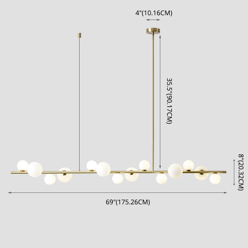 Minimalisme moderne Gold Metal Island Pendant Lighting Sphérique Glass Island Plafond Light pour table à manger