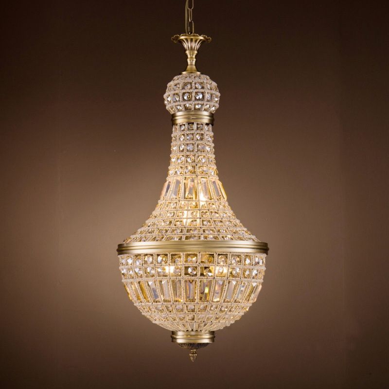 Brass Empire Chandelier French Country Crystal Bedroom Ceiling Pendant Light Fixture