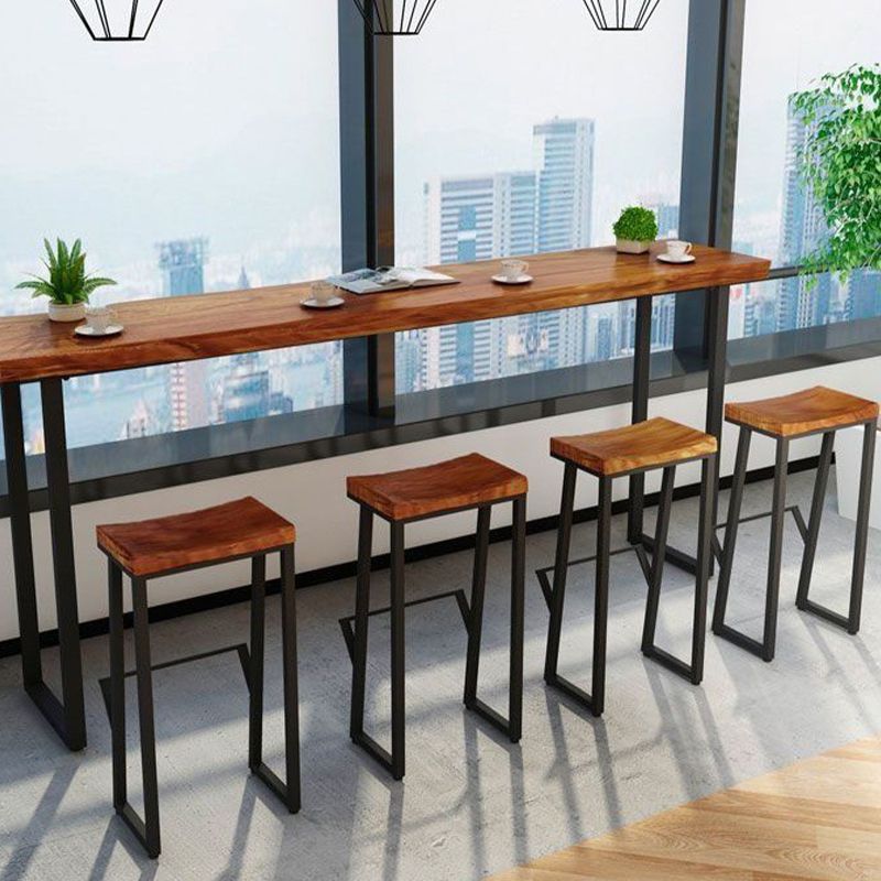Contemporary Wood Dining Stools Armless Bar Stools with Footrest