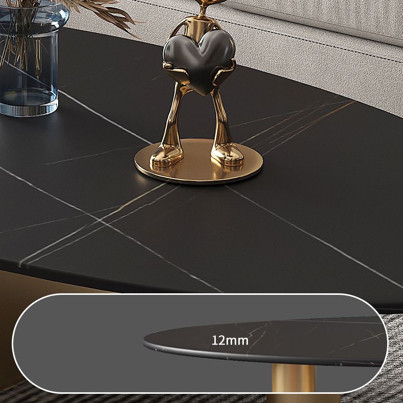 Glam Oval Stone Top Coffee Table with Metal 3 Legs Cocktail Table
