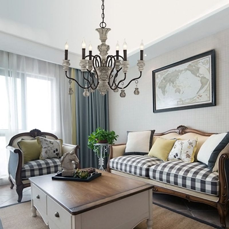 Resin Candlestick Hanging Lamp Traditional Dining Room Chandelier in Grey