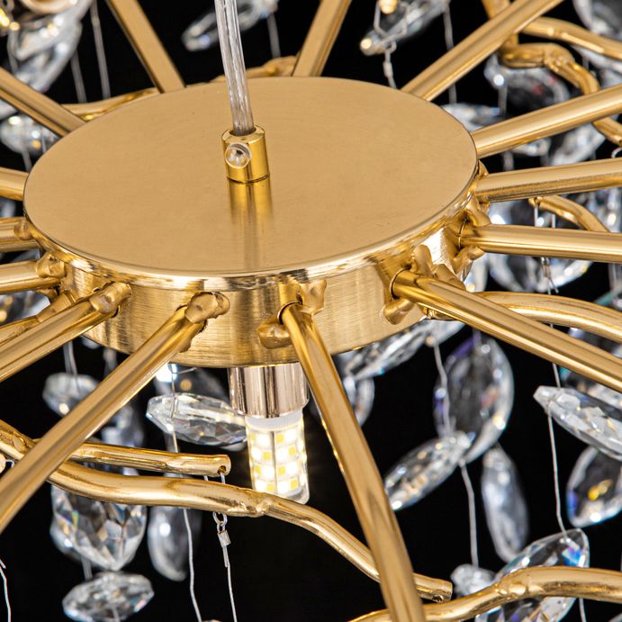 Goldene Aluminiumzweige geformte Kronleuchter transparente Kristalltropfen rustikaler Vintage -Anhänger Licht