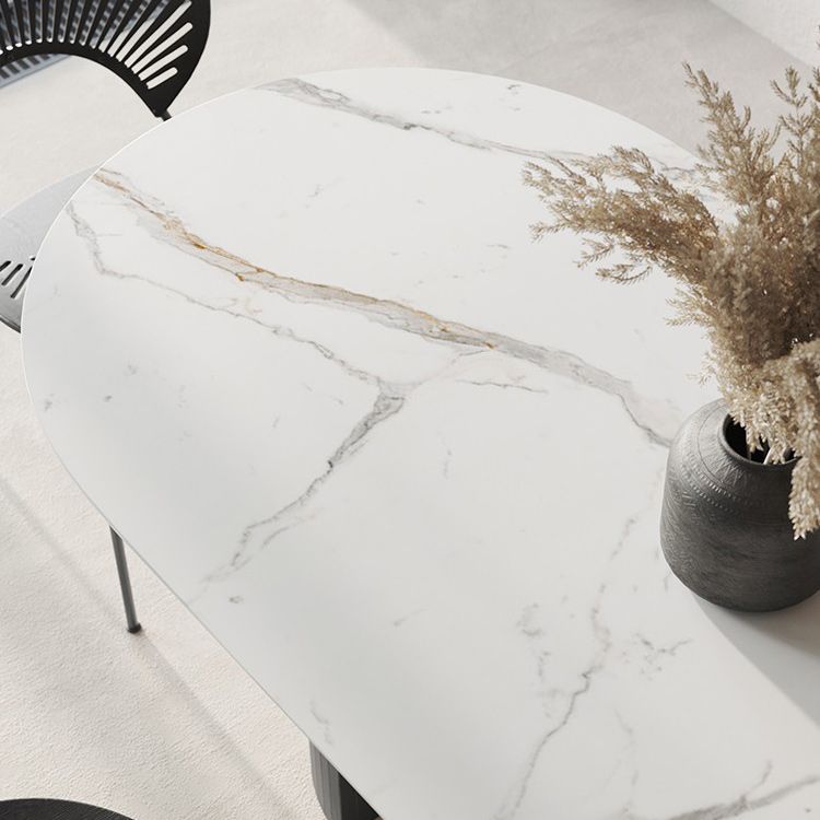 Luxury Sintered Stone Top Table Oval White Table with Black Double Pedestal