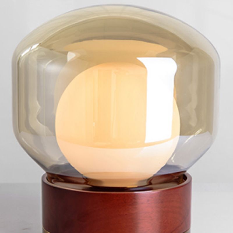 Modern Glass Table Light Modern Globe 1-Light Bedroom Nightstand Lamp with Wood Base