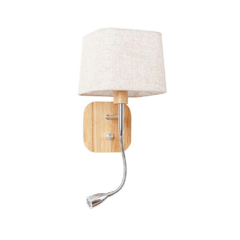 Geometric Fabric Reading Wall Light Nordic 2-Light Natural Wood Wall Lamp with Switch