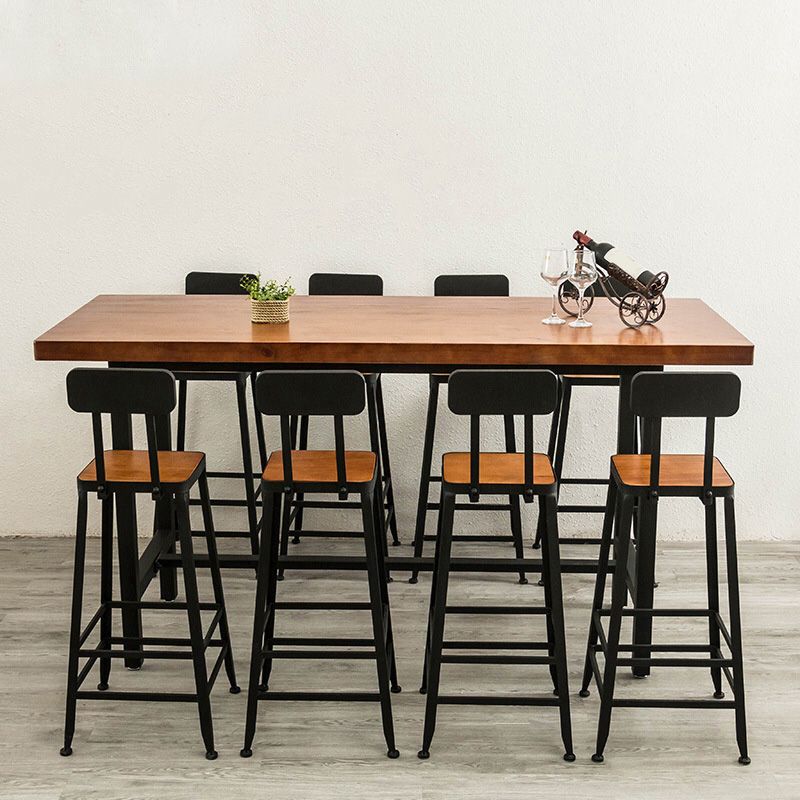 Modern Metal Base Bar Table Rectangular Wood Top Bistro Pub Table