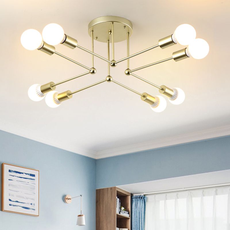 Luce lampadario radiale metallico Contemporaneo 8 teste Gold Afferma Luce sospesa