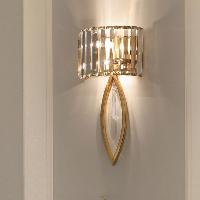 Arc Prismatic Crystal Sconce Light Modern 2-Bulb Gold Flush Mount Wall Light voor gangpad