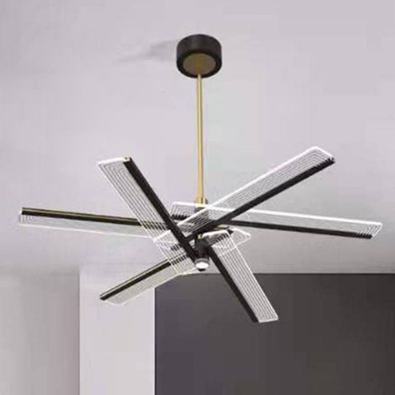 Rectangular Panel Hanging Light Fixture Modern Acrylic Black LED Chandelier for Living Room